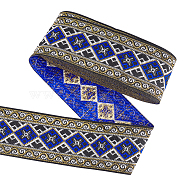 Ethnic Style Embroidery Polyester Ribbons, Jacquard Ribbon, Garment Accessories, Rhombus Pattern, Blue, 2 inch(50mm), about 7.66 Yards(7m)/Bundle(OCOR-WH0060-56B)