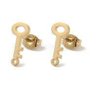 Ion Plating(IP) 304 Stainless Steel Stud Earring Findings, Key, Golden, 13x6mm, Hole: 1.2mm, Pin: 0.7mm(STAS-I206-73G)