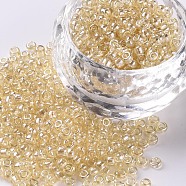 Glass Seed Beads, Trans. Colours Lustered, Round, Pale Goldenrod, 3mm, Hole: 1mm, about 1111pcs/50g, 50g/bag, 18bags/2pounds(SEED-US0003-3mm-102)