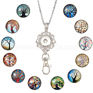 SUNNYCLUE DIY Necklace Making Kits, including Brass & Glass Snap Buttons, Alloy Keychain Findings and 304 Stainless Steel Cable Chains Necklaces, Flat Round, Tree Pattern, 14Pcs/box(DIY-SC0019-99B)