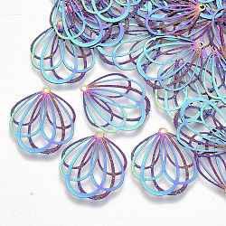 Ion Plating(IP) 304 Stainless Steel Filigree Pendants, Etched Metal Embellishments, Flower, Rainbow Color, 20x18x0.3mm, Hole: 1.2mm(STAS-R102-07)