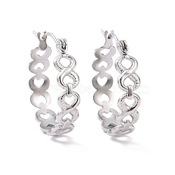 304 Stainless Steel Infinity Hoop Earrings for Women, Stainless Steel Color, 22x20x5mm, Pin: 0.8mm(EJEW-G293-28P)