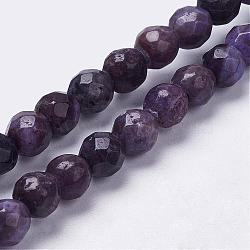 Natural Silver Leaf Jasper Beads Strands, Round, Faceted, Dyed, Indigo, 6mm, Hole: 1mm, about 35pcs/strand, 7.8 inch(20cm)(G-K181-6mm-O04)