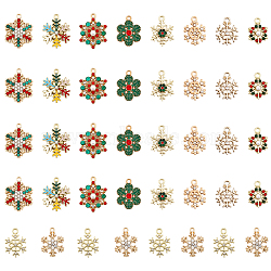 40Pcs 10 Style Alloy Pendants, with Colorful Rhinestone, Christmas Snowflake, Matte Gold Color, 15~24.5x11~19.5x2~5.5mm, Hole: 1.6~2.2mm, 4Pcs/style(FIND-CA0006-75)