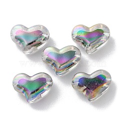 UV Plating Rainbow Iridescent Acrylic Beads, Bead in Bead, Heart, Colorful, 15.5x21x11.5mm, Hole: 2.5mm(OACR-H112-23A)