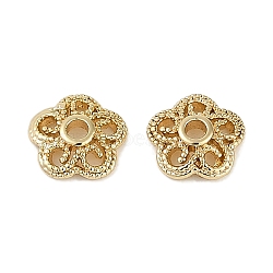 Brass Bead Caps, Flower, Real 18K Gold Plated, 8x8x2mm, Hole: 1.4mm(KK-I719-09G)