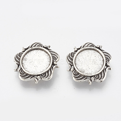 Tibetan Style Alloy Slide Charms Cabochon Settings, Cadmium Free & Lead Free, Flower, Antique Silver, Tray: 16mm, 27x26x7mm, Hole: 3x10mm, about 180pcs/1000g(TIBE-Q086-019AS-LF)