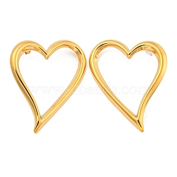 304 Stainless Steel Stud Earrings for Women, Heart, Real 18K Gold Plated, 47x39mm(EJEW-Z053-06G)