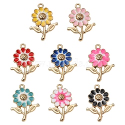 8Pcs 8 Colors Alloy Enamel Pendants, Golden, Sunflower, Mixed Color, 27x19x3.5mm, Hole: 1.8mm, 1pc/color(ENAM-YW0002-51)