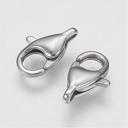 Tarnish Resistant 304 Stainless Steel Lobster Claw Clasps, Stainless Steel Color, 13x8x3.5mm, Hole: 1mm(STAS-F109-04P)