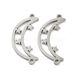 304 Stainless Steel Connector Charms, Moon with Star, Stainless Steel Color, 18.5x9.5x1mm, Hole: 1mm(STAS-P344-09P)