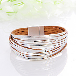 Two Tone Imitation Leather Multi-strand Bracelets for Women, with Platinum Magnetic Clasps, White, 7-5/8 inch(19.5cm)(WGE2A7B-04)