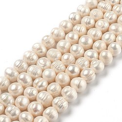 Natural Cultured Freshwater Pearl Beads Strands, Potato, Bisque, 9~11mm, Hole: 0.7mm, about 36pcs/strand, 13.66 inch(34.7cm)(PEAR-L033-26-01)