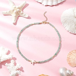 Summer Beach Natural Green Aventurine Round Beaded Necklaces, Synthetic Turquoise Starfish Necklaces, Golden, 14.76 inch(37.5cm) Long+50mm Extender(NJEW-JN05262-05)