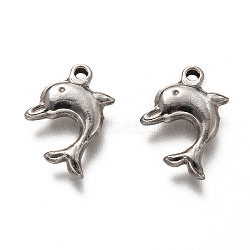 201 Stainless Steel Pendants, Dolphin, Stainless Steel Color, 17x11x3mm, Hole: 1.4mm(X-STAS-H125-42P)