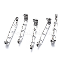 201 Stainless Steel Brooch Pin Back Safety Catch Bar Pins, with 2 Holes, Stainless Steel Color, 40x4.5x6mm, Hole: 2mm, Pin: 0.5mm(STAS-S117-022E)