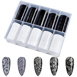 10 Rolls PET Lace Flower Nail Foils Floral Transfer Paper, Nail Art Decals Stickers, Mixed Color, 1017x40x0.1mm(STIC-WH20010-16B)