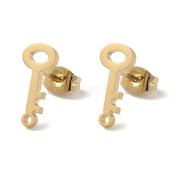 Ion Plating(IP) 304 Stainless Steel Stud Earring Findings, Key, Golden, 13x6mm, Hole: 1.2mm, Pin: 0.7mm(STAS-I206-73G)