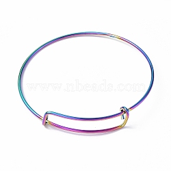 Ion Plating(IP) Adjustable 304 Stainless Steel Wire Bangle Making, Rainbow Color, Inner Diameter: 2-1/2 inch(6.5cm)(MAK-F286-03MC)