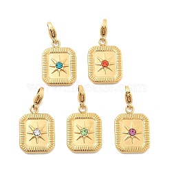 Rectangle with Star 304 Stainless Steel Rhinestone Pendant Decorations, Lobster Claw Clasp Ornaments, Ion Plating(IP), Real 14K Gold Plated, Mixed Color, 30mm(STAS-M092-05G)