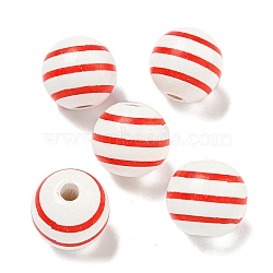 Printed Wood European Beads, Round with Stripe Pattern, Red, 15.5~16mm, Hole: 4~4.5mm(WOOD-G022-14B)