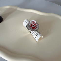 Afternoon Tea Resin & Plastic Adjustable Finger Rings for Women, Platinum, Strawberry, 26x26.5mm, Inner Diameter: 16.8~17.1mm(RJEW-K317-01I)