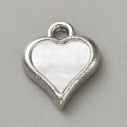 White Series Love Bow Alloy Acrylic Pendant, Platinum, Heart, 12x10x2mm, Hole: 1.6mm(PALLOY-WH0115-01P-13)