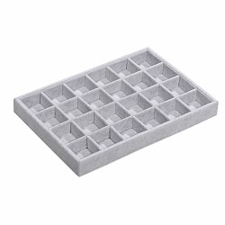 Synthetic Wood Jewelry Displays, Covered with Velvet, 24 Compartments, Cuboid, Light Grey, 350x240x38mm, Compartment: about 52x52mm(X-ODIS-N008-05)