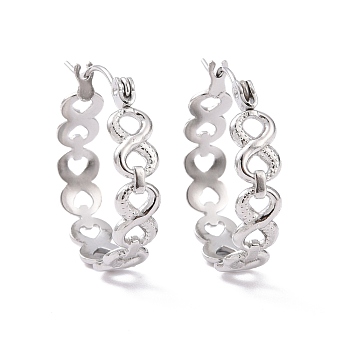 304 Stainless Steel Infinity Hoop Earrings for Women, Stainless Steel Color, 22x20x5mm, Pin: 0.8mm
