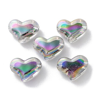 UV Plating Rainbow Iridescent Acrylic Beads, Bead in Bead, Heart, Colorful, 15.5x21x11.5mm, Hole: 2.5mm