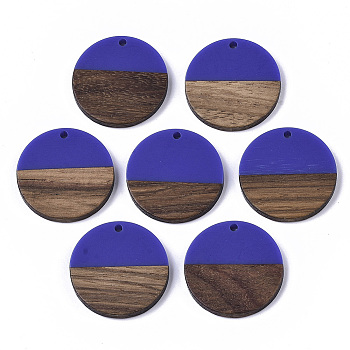Resin & Wood Pendants, Flat Round, Mauve, 28.5x3.5~4mm, Hole: 1.5mm
