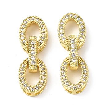 Rack Plating Brass Micro Pave Clear Cubic Zirconia Fold Over Clasps, Oval, Real 18K Gold Plated, 25.5x8.5x5mm, Hole: 0.6x3mm