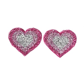 Heart Hotfix Rhinestone, Costume Accessories, Sewing Craft Decoration, Hot Pink, 61x70x2.5mm