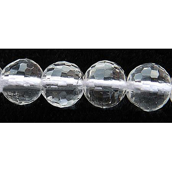 Quartz Crystal Beads Strands, Rock Crystal Beads, Faceted(128 Facets), Round, 10mm, Hole: 1mm