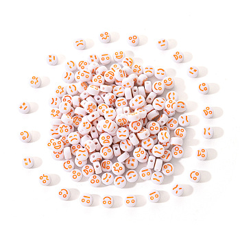 White Opaque Acrylic Beads, Flat Round with Expression, Sandy Brown, 7x4mm, Hole: 1.6mm, 200pcs/set