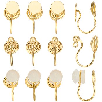 30Pcs 3 Style Brass Clip-on Earring Findings, Wire Wrap Spiral Non-pierced Earring Findings, Real 18K Gold Plated, 13.5~14x7mm, Hole: 1.4mm, 10Pcs/style