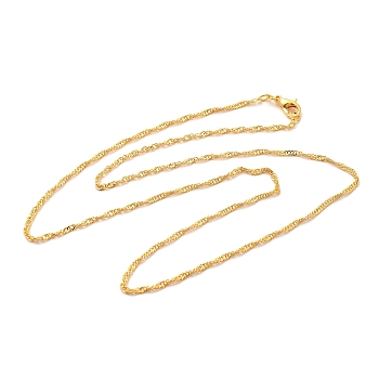 1.5mm Rack Plating Brass Singapore Chain Necklaces for Women Men, Cadmium Free & Lead Free, 901 Stainless Steel Clasp, Long-Lasting Plated, Real 18K Gold Plated, 19.69 inch(50cm)