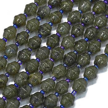 Natural Labradorite Beads Strands, Bell, with Seed Beads, 11x10mm, Hole: 1.4mm, about 31pcs/strand, 15.35''(39cm)