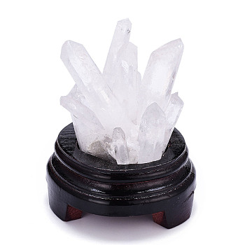 Natural Quartz Crystal Cluster Home Display Decorations, with Natural Wood Base, 10.5~12x11~13.5cm