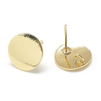 Brass Stud Earring Findings, with Loop, Flat Round, Real 18K Gold Plated, 12mm, Hole: 2.5mm, Pin: 0.8mm