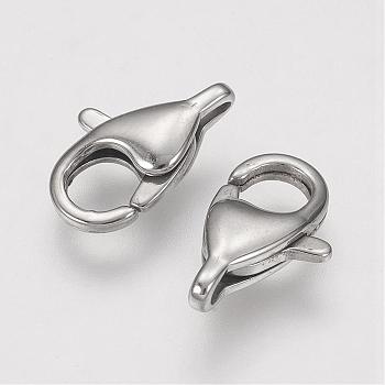 304 Stainless Steel Lobster Claw Clasps, Stainless Steel Color, 13x8x3.5mm, Hole: 1mm