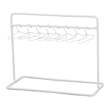 Iron Doll Clothes Rack & Hangers, for Dollhouse Furniture Accessories, White, Rack: 150x70x120mm, 1pc, Hanger: 24x40x3mm, 10pcs