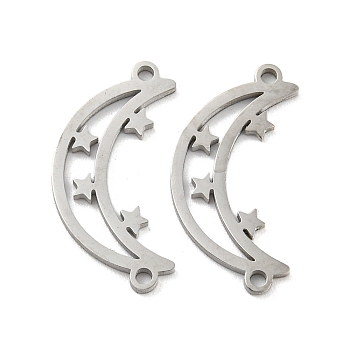304 Stainless Steel Connector Charms, Moon with Star, Stainless Steel Color, 18.5x9.5x1mm, Hole: 1mm