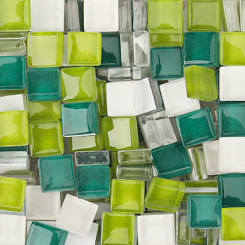 Transparent Glass Cabochons, Mosaic Tiles, for Home Decoration or DIY Crafts, Square, Lawn Green, 10x10x4mm, 200pcs/bag