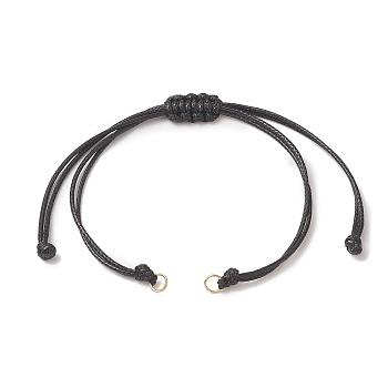 Braided Waxed Polyester Cord, with 304 Stainless Steel Jump Rings, for Adjustable Link Bracelet Making, Black, 12-3/8 inch(31.4cm), Hole: 3.6mm