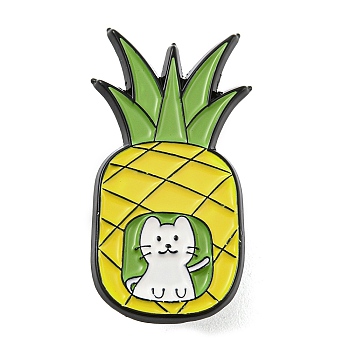 Cartoon Fruit with Cat Enamel Pins, Black Alloy Badge for Backpack Clothes, Pineapple, 31x17x1.5mm