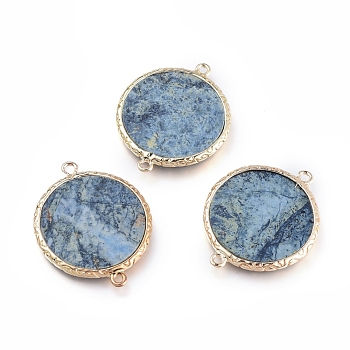 Natural Blue Spot Jasper Links connectors, with Golden Tone Brass Findings, Flat Round, 29x23x2mm, Hole: 1.5mm
