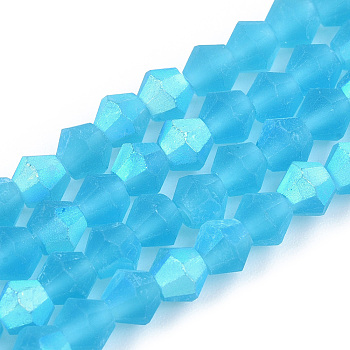 Imitate Austrian Crystal Bicone Frosted Glass Beads Strands, Grade AA, Faceted, Deep Sky Blue, 6x6mm, Hole: 1.2mm, about 45~47pcs/strand, 9.65~9.84 inch(24.5~25cm)