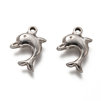 201 Stainless Steel Pendants, Dolphin, Stainless Steel Color, 17x11x3mm, Hole: 1.4mm