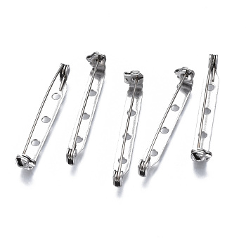 201 Stainless Steel Brooch Pin Back Safety Catch Bar Pins, with 2 Holes, Stainless Steel Color, 40x4.5x6mm, Hole: 2mm, Pin: 0.5mm